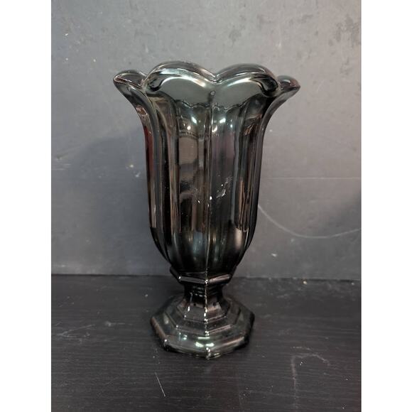 Chamorro Glass Table Vase See More by Astoria Grand VINTAGE smoke gray 9" tall - Picture 1 of 9